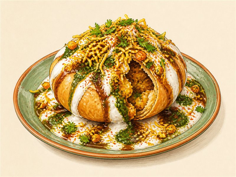 Illustrated Khachori Chaat from VALAM FOODS in Iselin, NJ