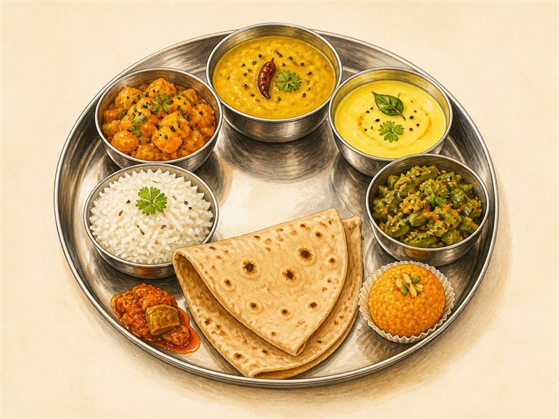 Illustrated Thali from VALAM FOODS in Iselin, NJ