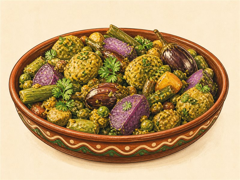 Illustrated Undhiyu from VALAM FOODS in Iselin, NJ